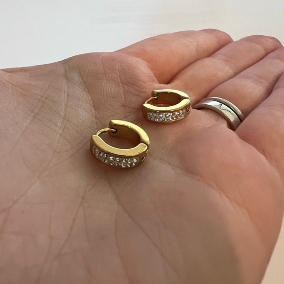 Worn Once Like New Gold Plated Earrings Huggie - Picture 3 of 4